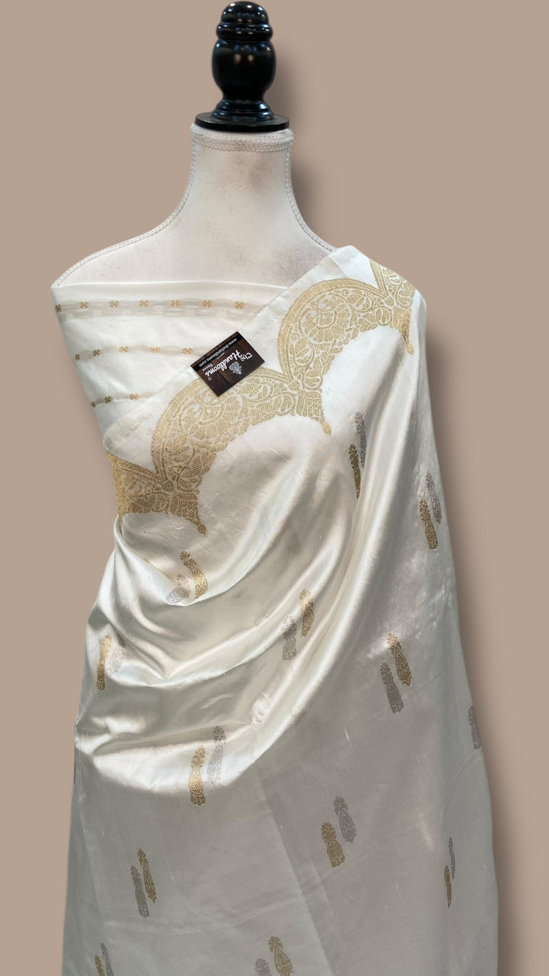 Pure Katan Silk Banarasi Handloom Saree - All over Sona Roopa Kadua motifs - The Handlooms