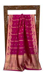 Pure Katan Silk Banarasi Handloom Saree - All Over Sona Roopa Kadua Stripe - The Handlooms