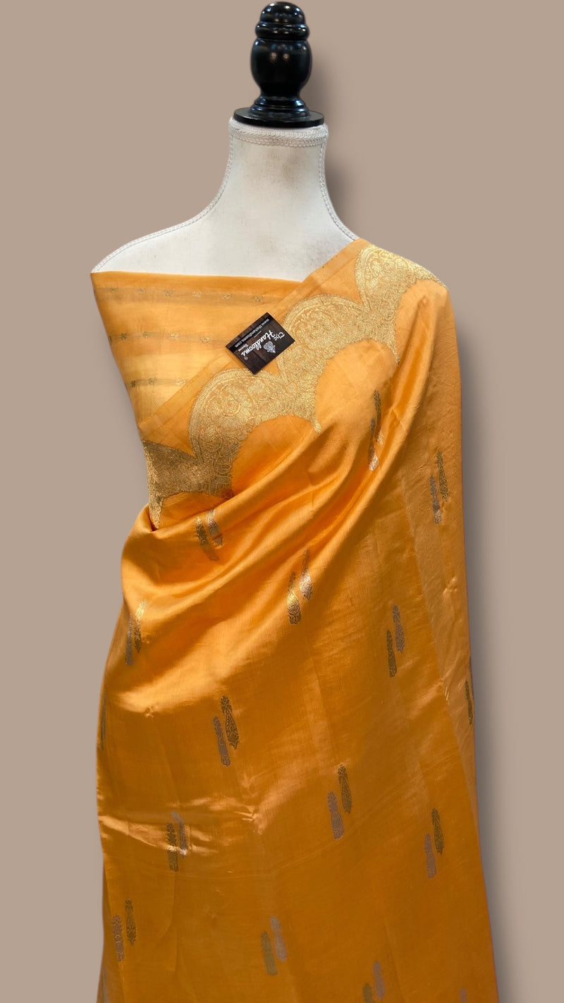 Pure Katan Silk Banarasi Handloom Saree - All over Sona Roopa Kadua motifs - The Handlooms