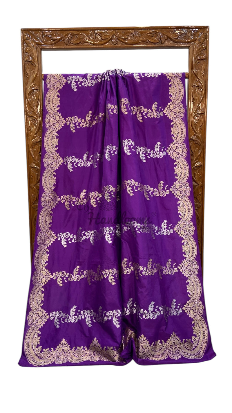 Pure Katan Silk Banarasi Handloom Saree - All over soona roopa  Kadua stripe - The Handlooms