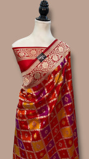 Pure Katan Silk Banarasi Handloom Saree - All over Jaal Work With Rangkart - The Handlooms