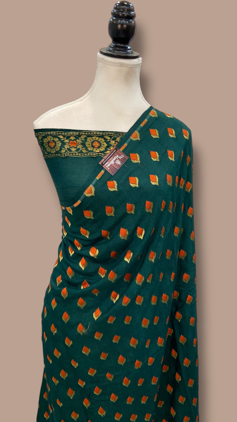 Moonga Georgette Handloom Banarasi Saree - All Over Jaal Work With Meenakari - The Handlooms