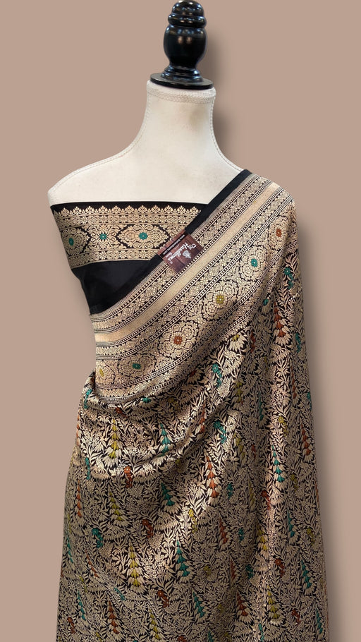 Regal Pure Katan Silk Banarasi Saree – Handwoven Tanchui Brocade with Meenakari Work - The Handlooms