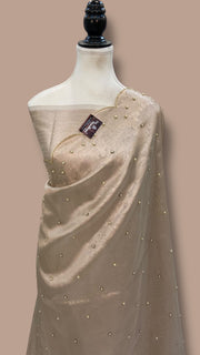 Light Gray Pure Kora Tissue Handloom Banarasi Saree - Handwork - The Handlooms