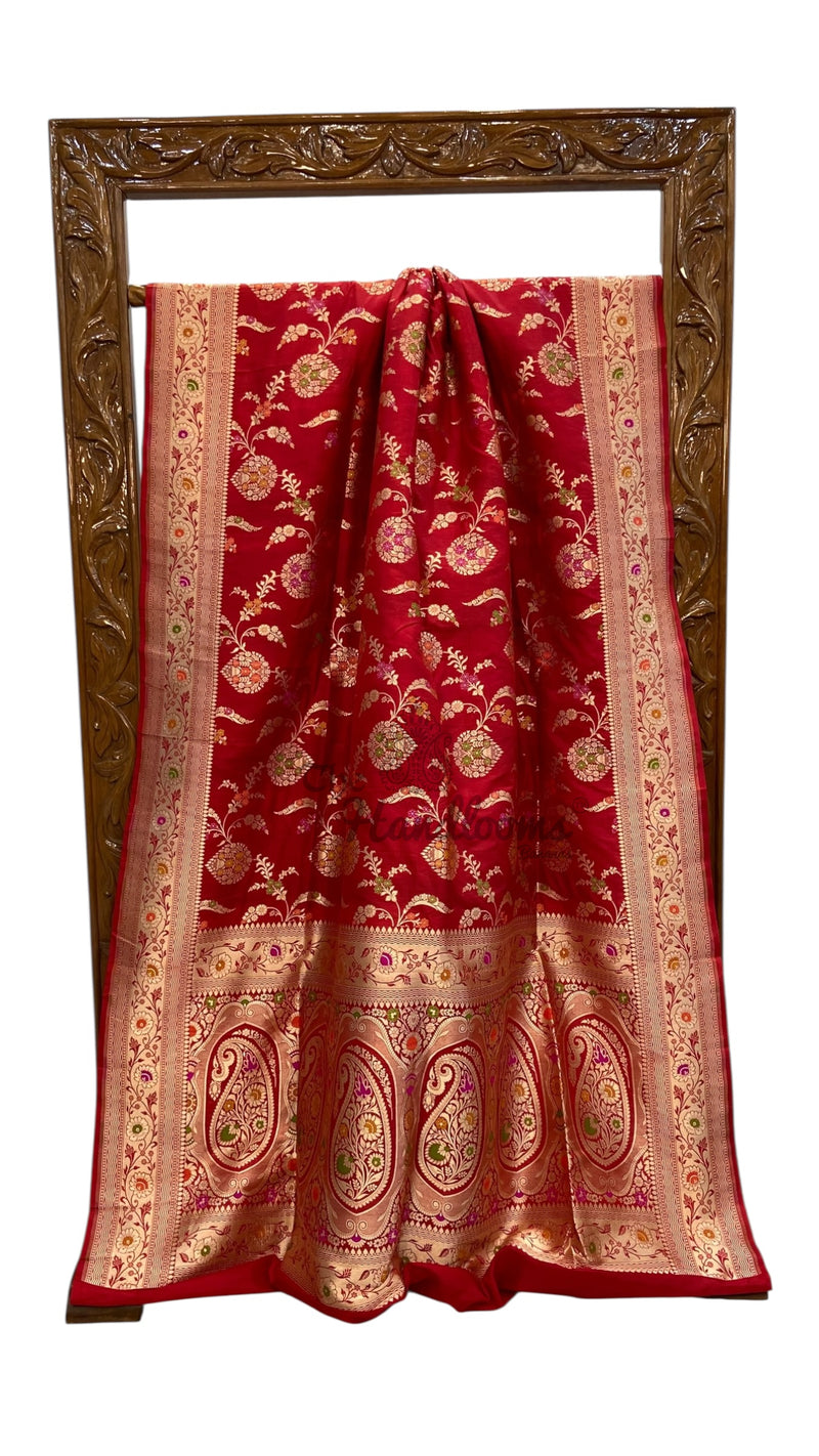 Pure Katan Silk Banarasi Handloom Saree - All over Jaal work With Meenakari - The Handlooms