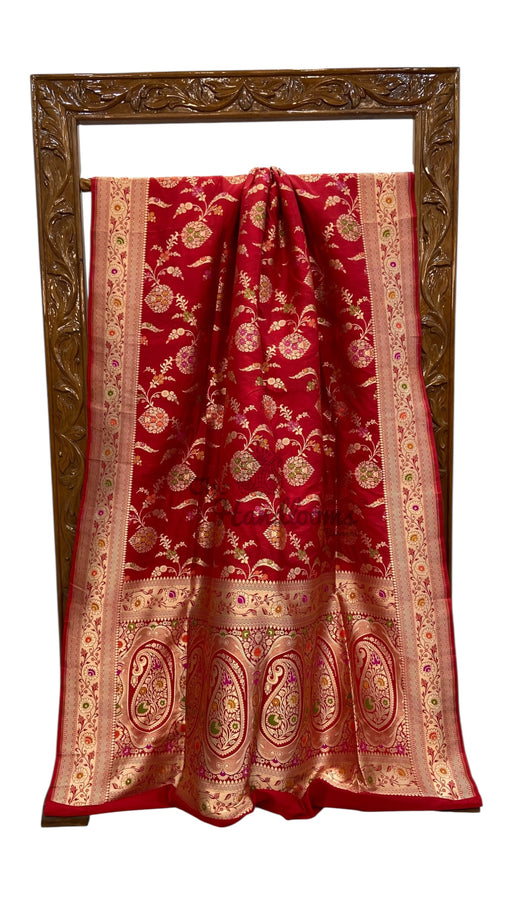 Pure Katan Silk Banarasi Handloom Saree - All over Jaal work With Meenakari - The Handlooms