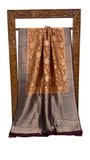 Copper Rust With Coffee Bean Pure Chiniya Silk Khaddi Handloom Banarasi Saree - The Handlooms