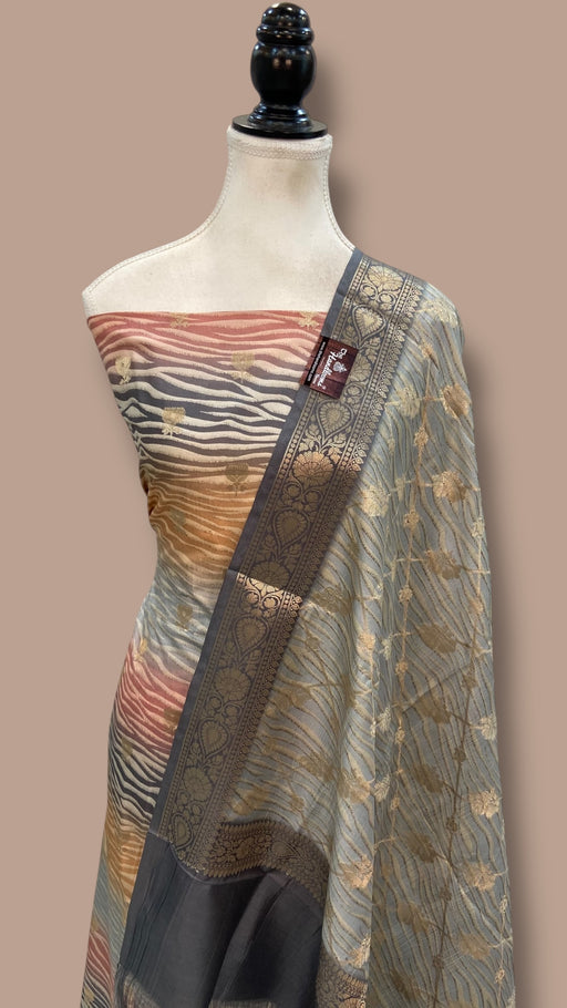 Pure Chiniya Silk Handloom Banarasi Dress Material with Elegant Digital Print - The Handlooms