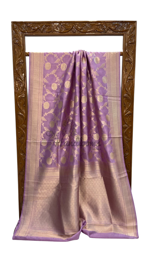Lavender With Purple Pure Chiniya Khaddi Handloom Banarasi Saree - The Handlooms