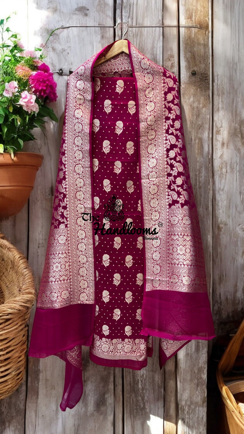 Khaddi Georgette Banarasi Dress material Water Zari - The Handlooms