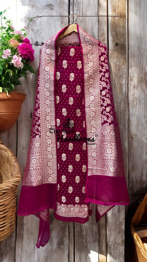 Khaddi Georgette Banarasi Dress material Water Zari - The Handlooms