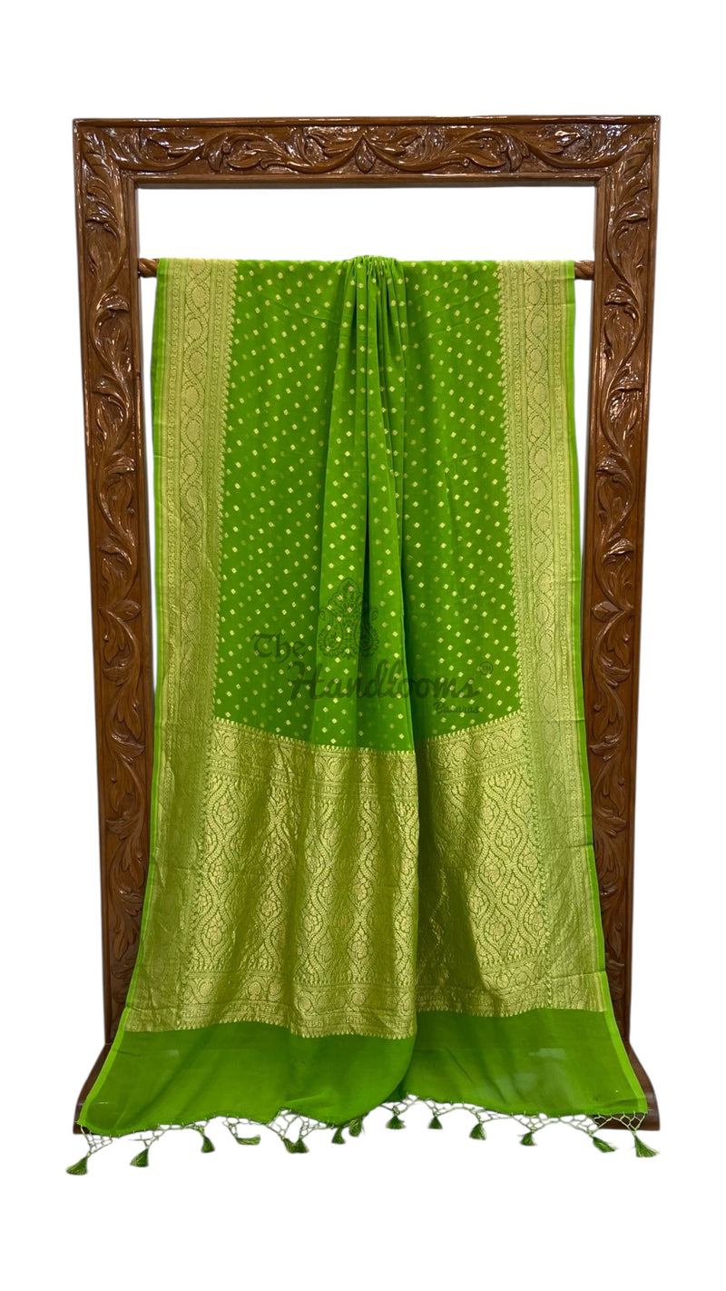 Pure Khaddi Georgette Handloom Banarasi Saree - Gold Zari - The Handlooms
