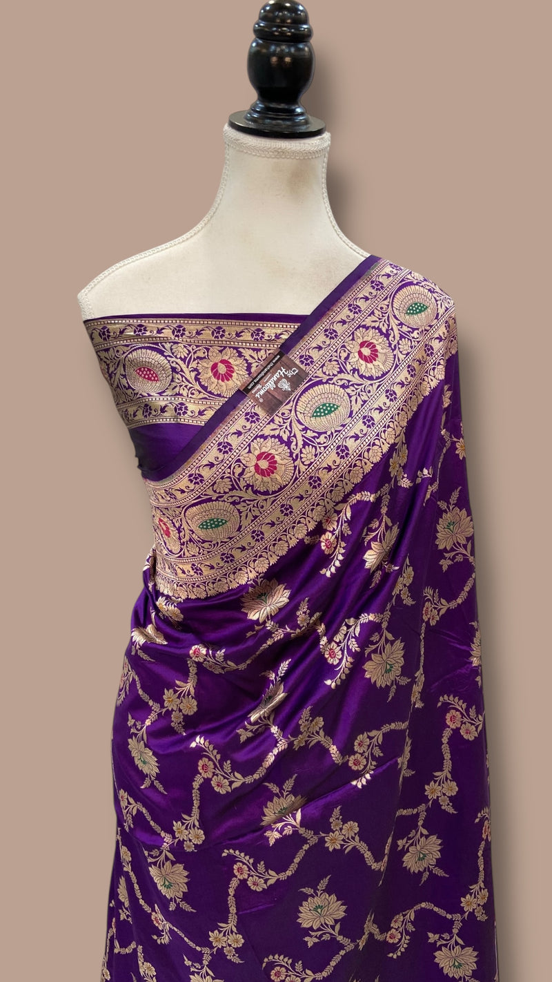 Pure Katan Silk Banarasi Handloom Saree - All Over Jaal Work - With Meenakari - The Handlooms