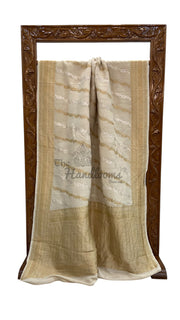 Tussar Georgette Handloom Banarasi Saree - All Over Kadua Stripe - The Handlooms