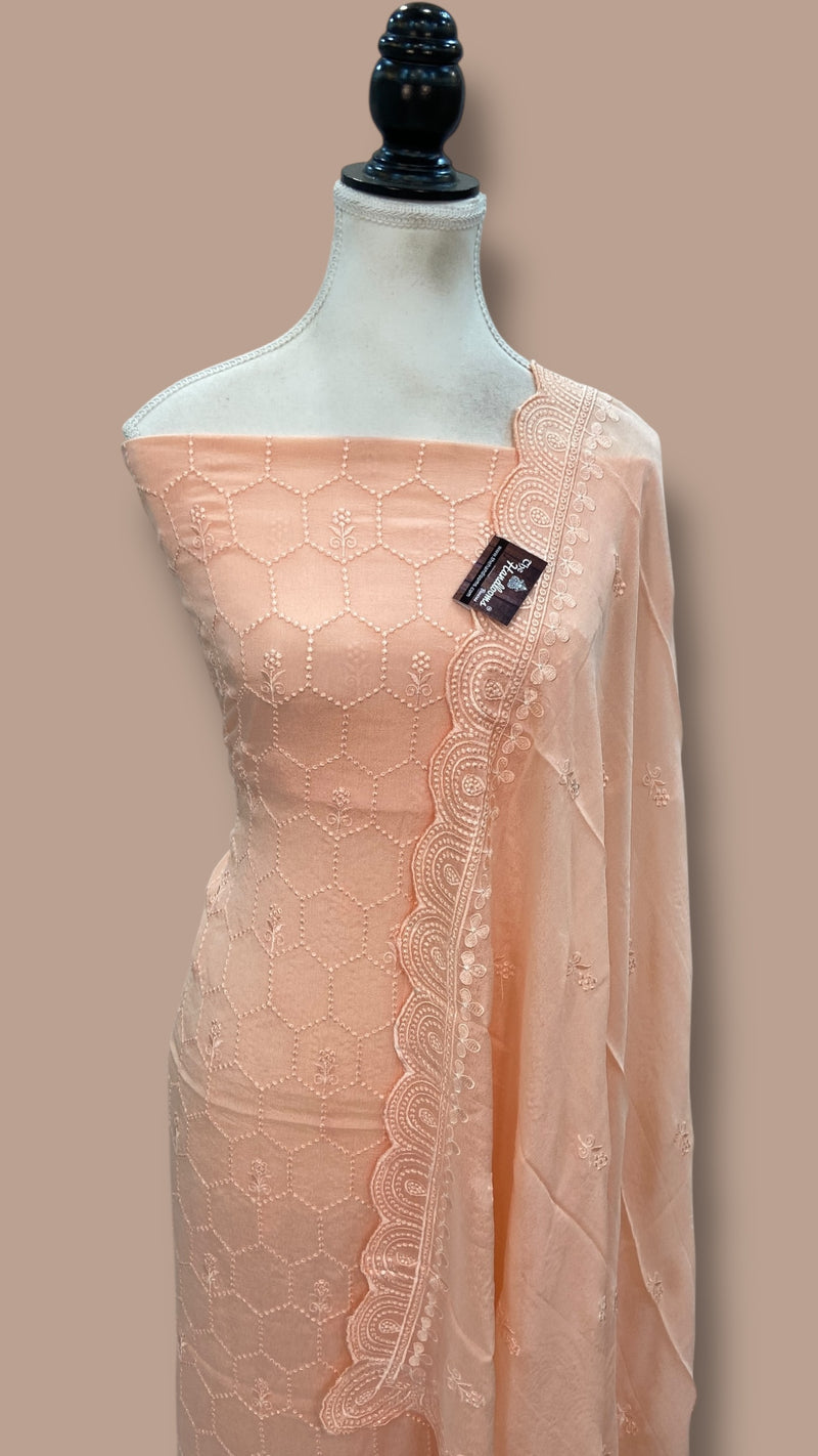 Pure Georgette Banarasi Chikankari Dress Material - The Handlooms