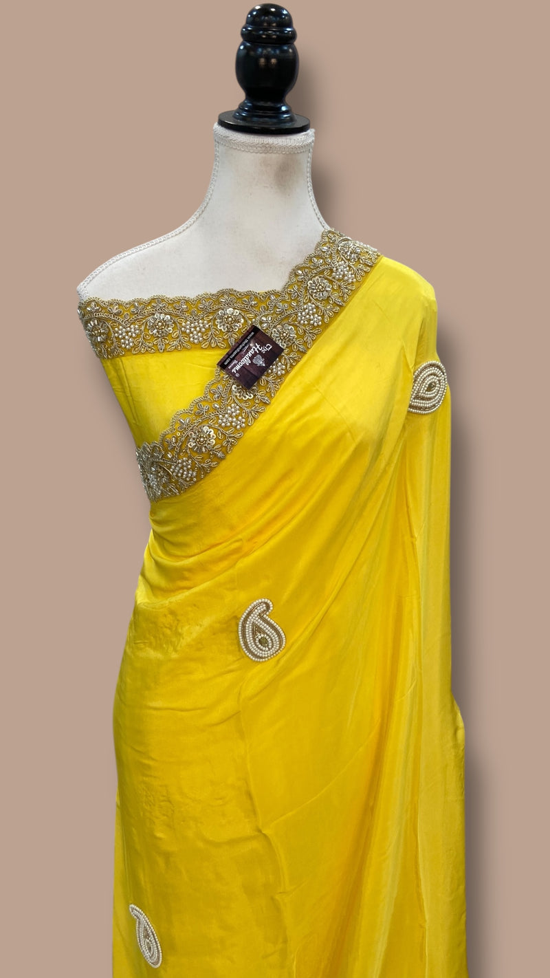 Pure Silk Handloom Banarasi Saree with Handwork Lace - The Handlooms