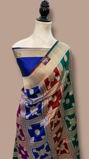 Pure Katan Silk Banarasi Handloom Saree - All Over Jaal Work With Rangkart - The Handlooms
