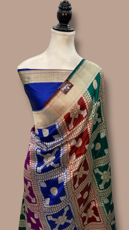 Pure Katan Silk Banarasi Handloom Saree - All Over Jaal Work With Rangkart - The Handlooms