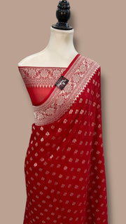 Pure Khaddi Georgette Banarasi Saree Silver Zari - The Handlooms