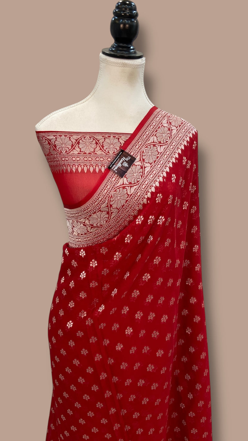Pure Khaddi Georgette Banarasi Saree Silver Zari - The Handlooms