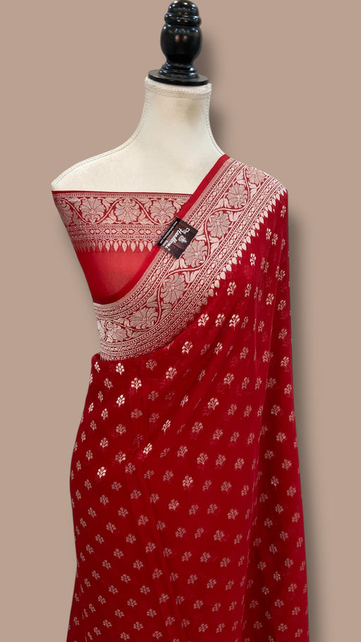 Pure Khaddi Georgette Banarasi Saree Silver Zari - The Handlooms