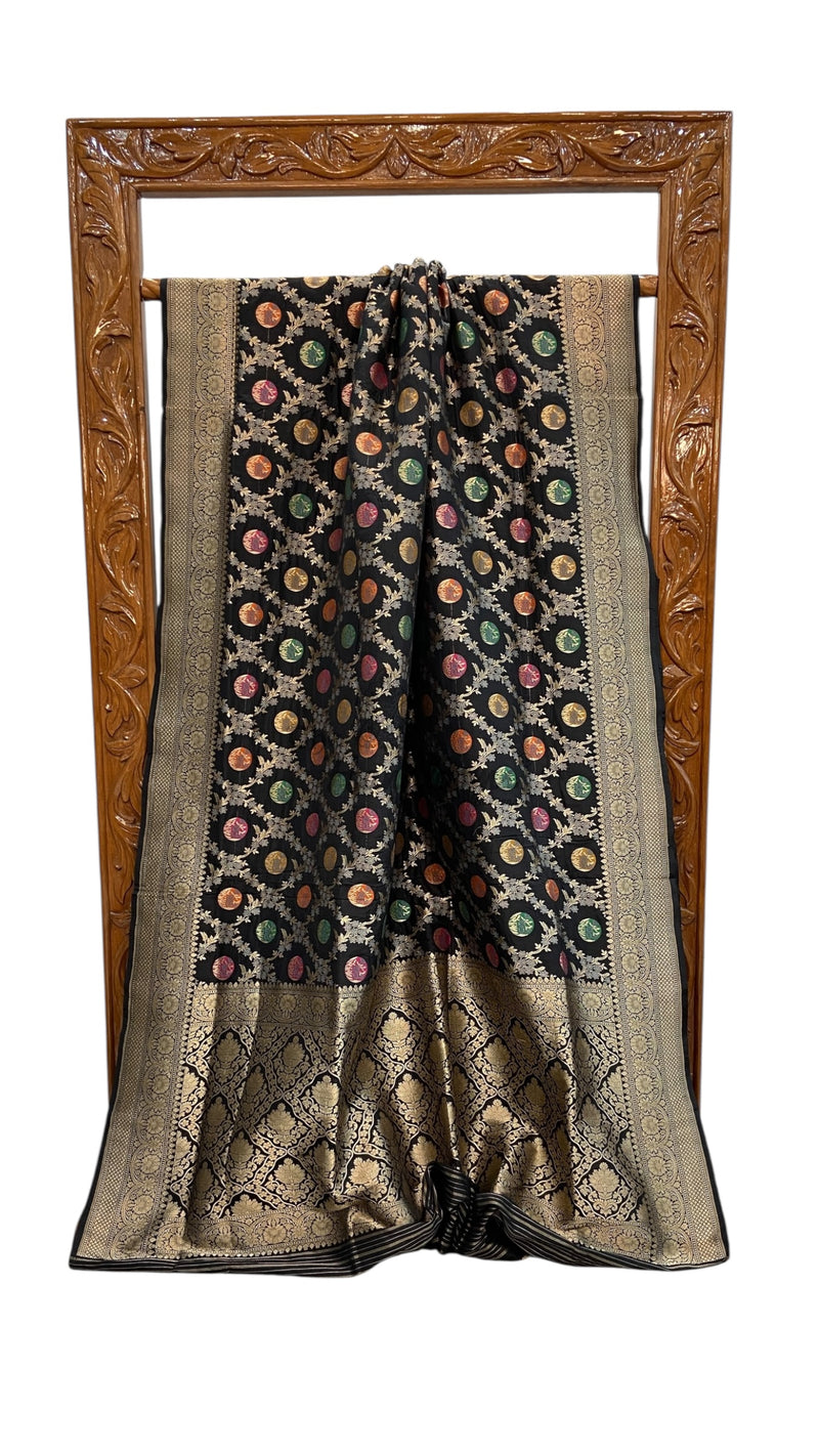 Pure Katan Silk Banarasi Handloom Saree - All over Jaal work With Meenakari - The Handlooms
