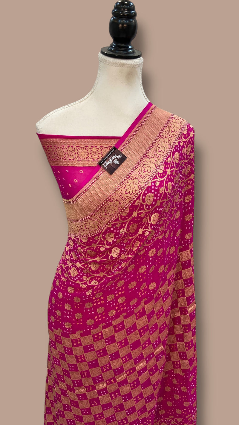 Pure Georgette Banarasi Bandhej Handloom Saree - The Handlooms