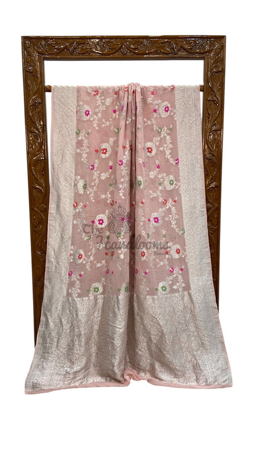 Khaddi Georgette Handloom Banarasi Saree - All Over Jaal Work With Meenakari - The Handlooms