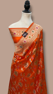 Pure Katan Silk Banarasi Handloom Saree - All over Jaal Work With Meenakari - The Handlooms