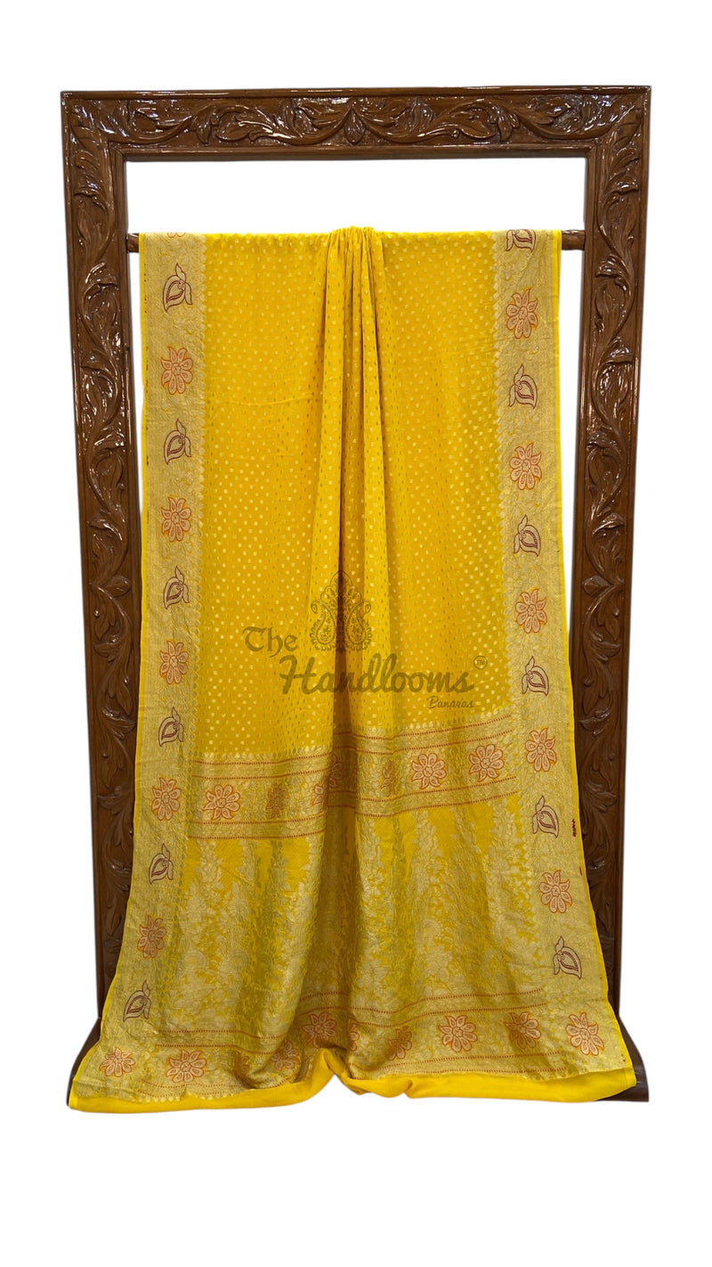 Pure Khaddi Georgette Handloom Banarasi Saree - All over Jaal Work With Meenakari - The Handlooms