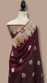 Pure Katan Silk Banarasi Handloom Saree - All Over Kadua Motifs With Meenakari - The Handlooms