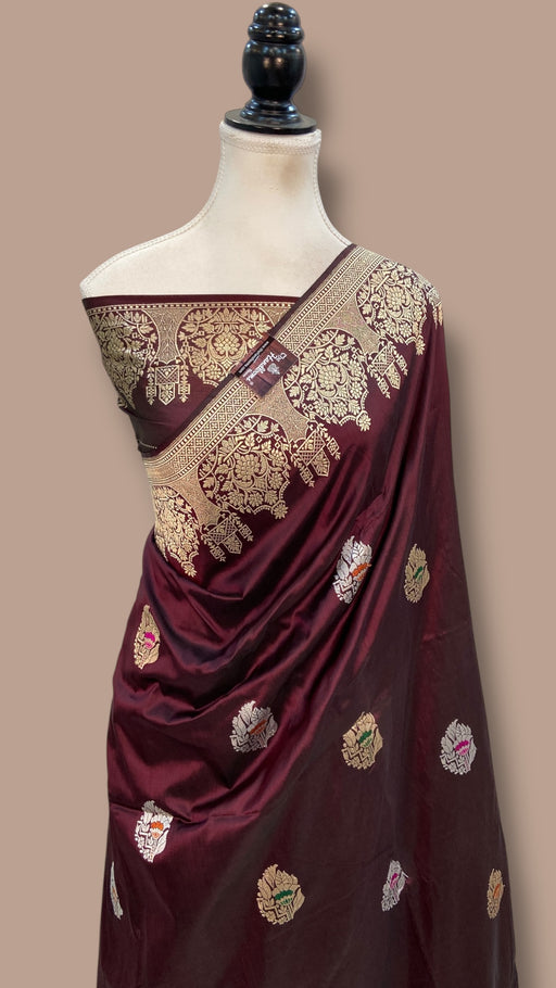 Pure Katan Silk Banarasi Handloom Saree - All Over Kadua Motifs With Meenakari - The Handlooms