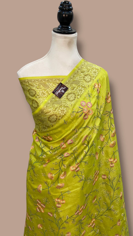 Tussar Silk Handloom Banarasi Saree With Chikankari - The Handlooms