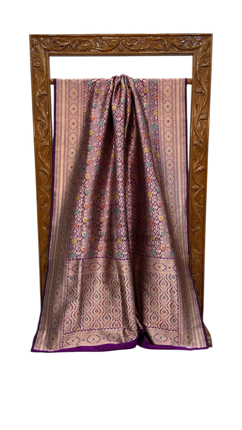 Regal Pure Katan Silk Banarasi Saree – Handwoven Tanchui Brocade with Meenakari Work - The Handlooms