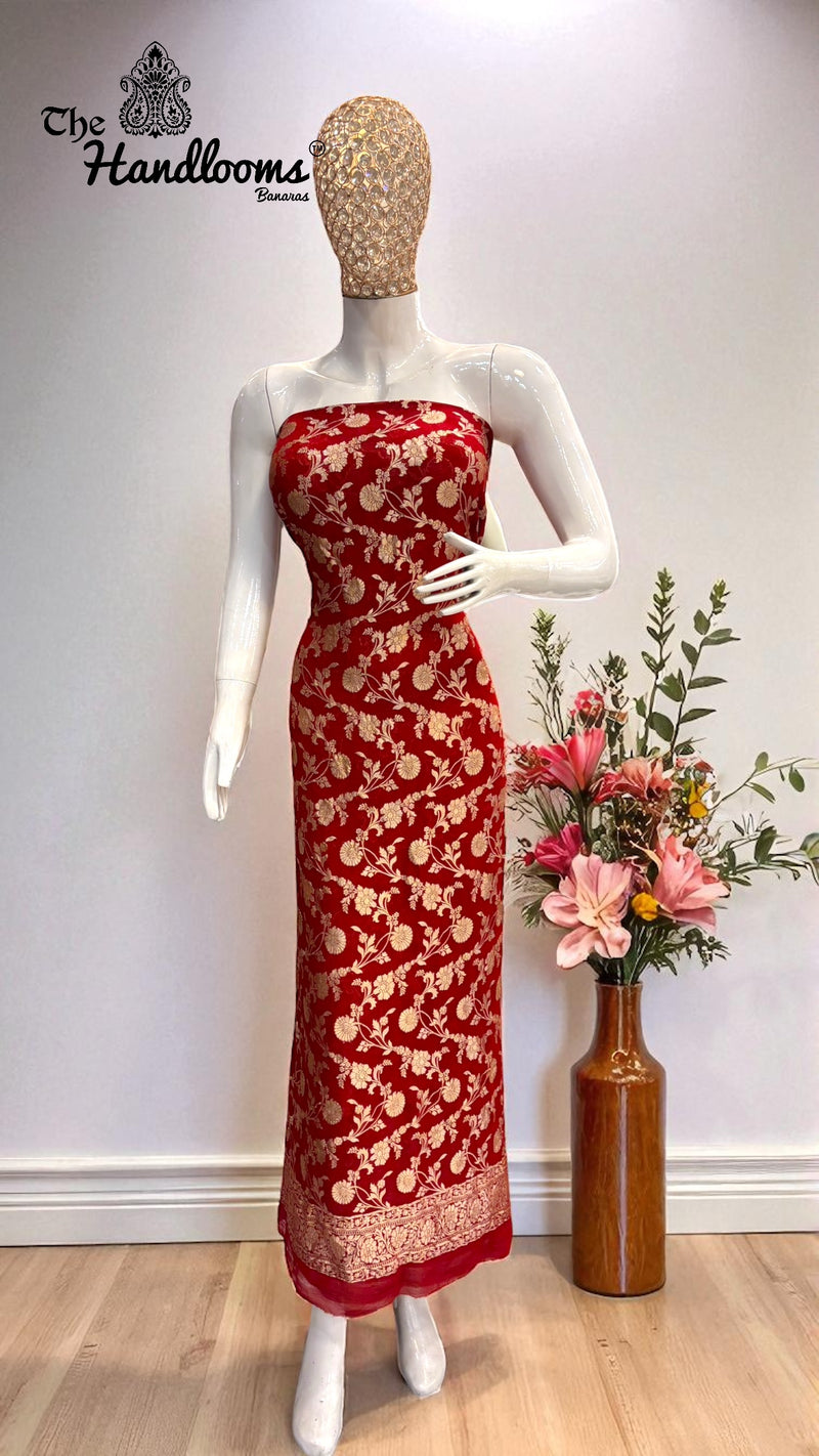 Khaddi Georgette Banarasi Dress material Water Zari - The Handlooms