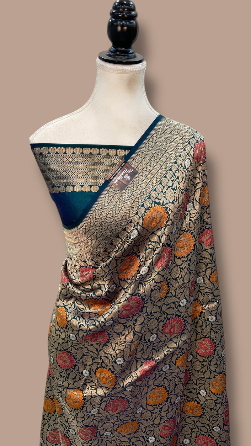 Regal Pure Katan Silk Banarasi Saree – Handwoven Tanchui Brocade with Meenakari Work