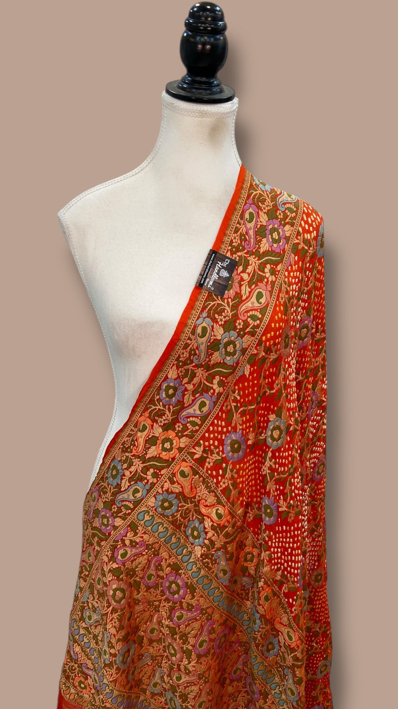 Pure Georgette Banarasi Bandhej Handloom Dupatta - The Handlooms