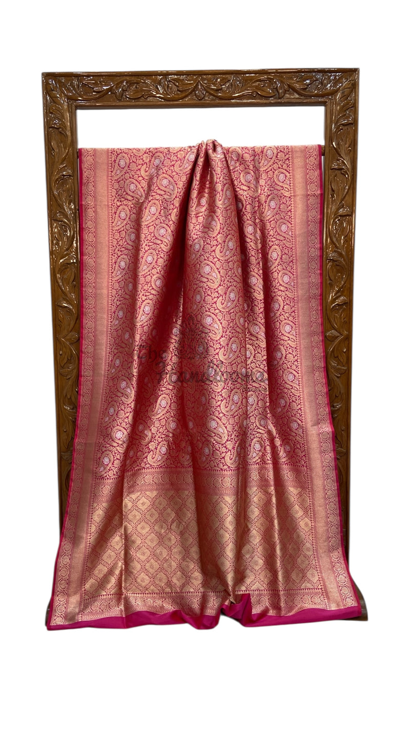 Regal Pure Katan Silk Banarasi Saree – Handwoven Tanchui Brocade with Meenakari Work - The Handlooms