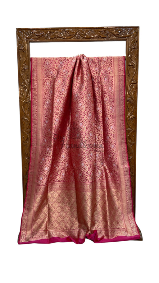 Regal Pure Katan Silk Banarasi Saree – Handwoven Tanchui Brocade with Meenakari Work - The Handlooms