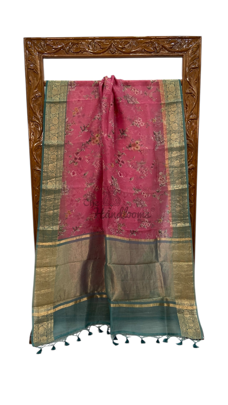 Pure Organza Handloom Banarasi Saree - Digital Print - The Handlooms