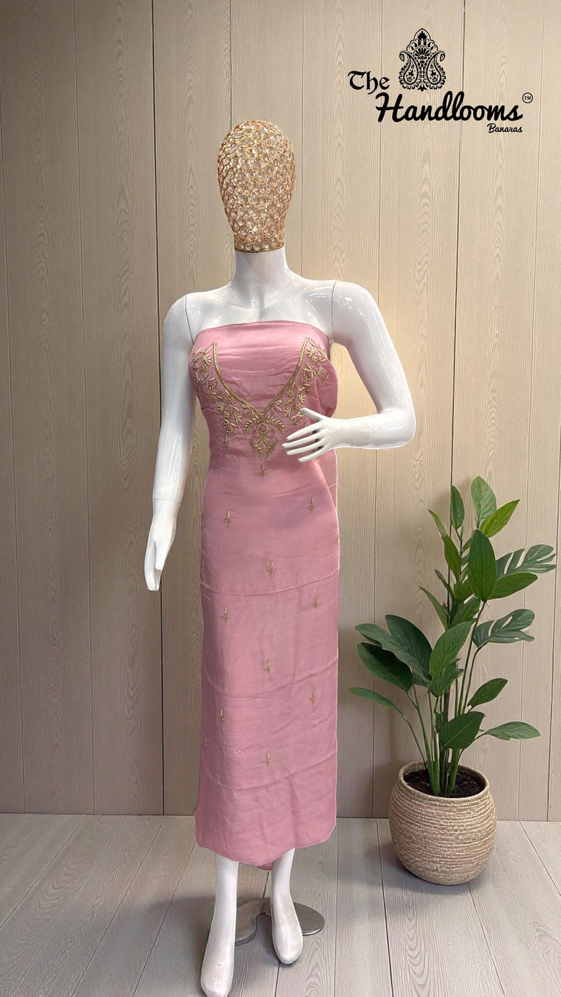 Elegant Silk Dress with– Adorned with Gota Patti, Moti, Katdana & Zardozi Handwork - The Handlooms