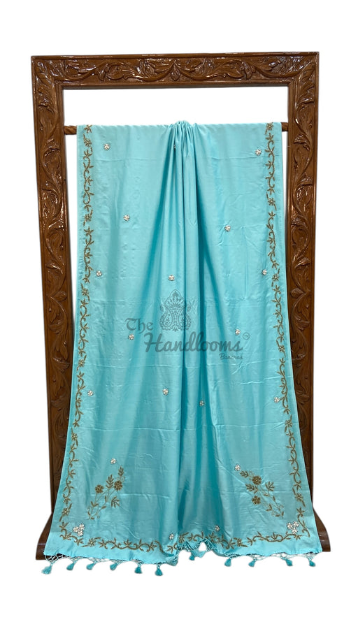 Pure Katan Chiniya Silk Handloom Banarasi Saree with Handwork - The Handlooms