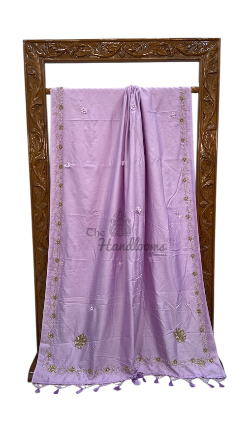 Pure Katan Chiniya Silk Handloom Banarasi Saree with Handwork - The Handlooms
