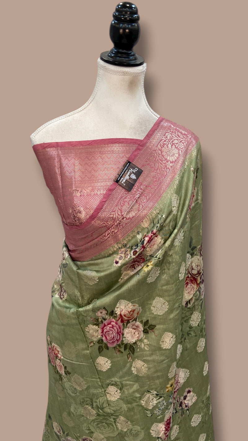 Pure Chiniya Silk Handloom Banarasi Saree Digital Print - The Handlooms