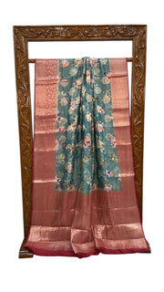 Pure Chiniya Silk Handloom Banarasi Saree Digital Print - The Handlooms
