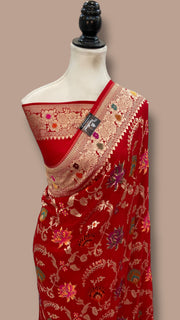 Pure Khaddi Georgette Handloom Banarasi Saree - All over Jaal Work With Meenakari - The Handlooms