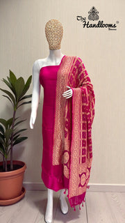 Chiniya Silk Suit With Khaddi Georgette Bandhej Dupatta - The Handlooms