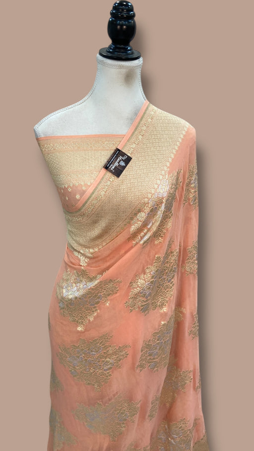 Khaddi Georgette Handloom Banarasi Saree - All Over Sona Roopa Jaal - The Handlooms