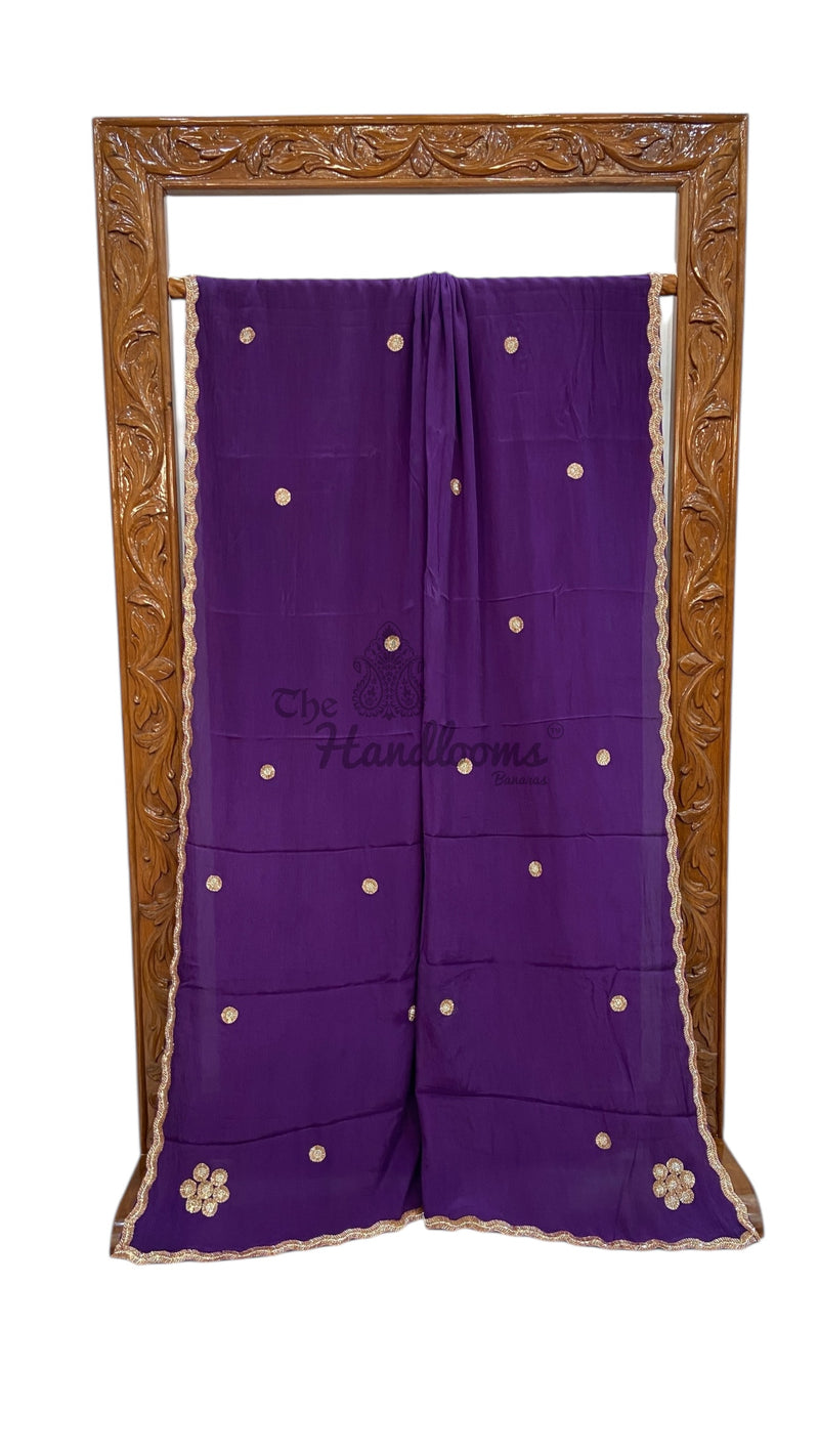 Pure Crepe Silk Handloom Banarasi Saree with Handwork