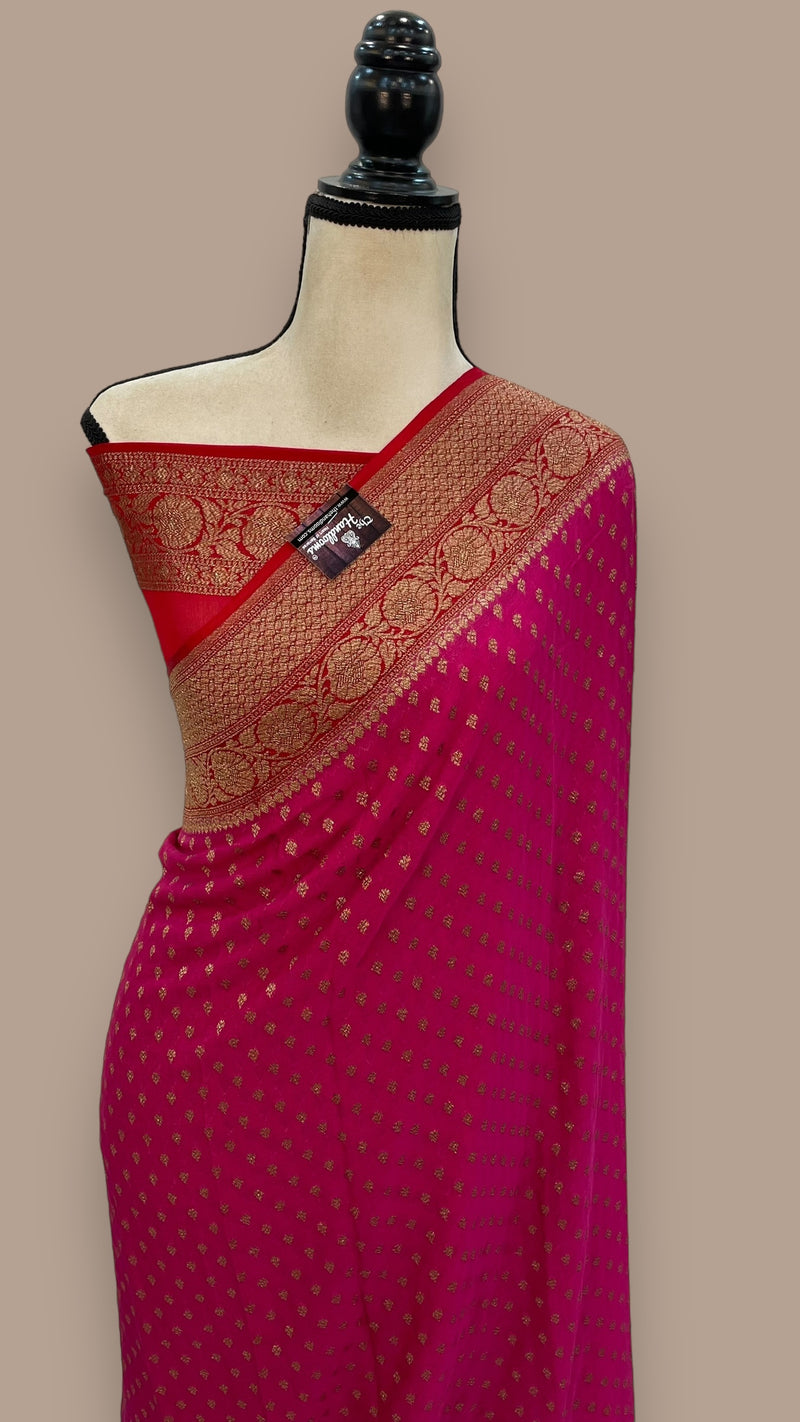 Khaddi Georgette Handloom Banarasi Saree -  Antique zari - The Handlooms